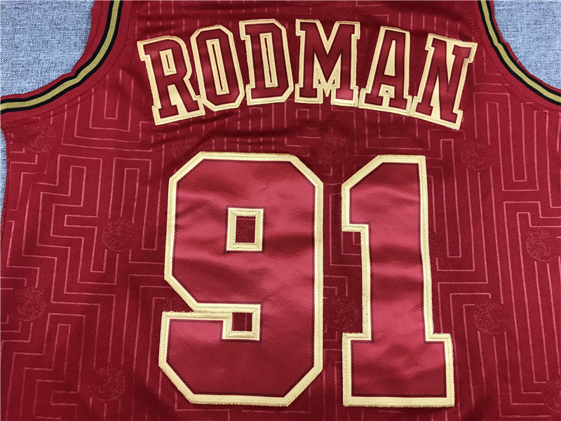 Men's Chicago Bulls Dennis Rodman #91 Red Hardwood Classics Swingman Jersey