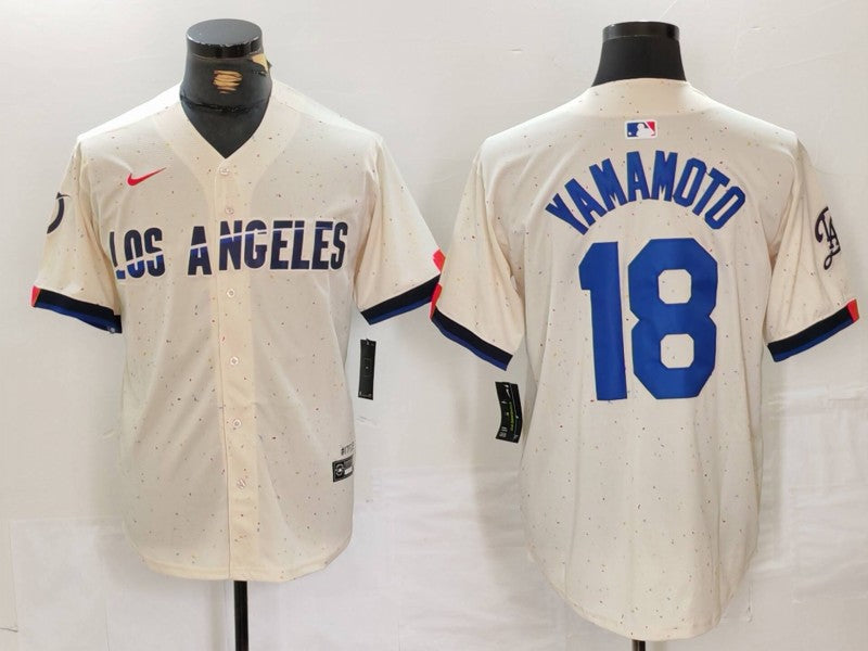 Men's Los Angeles Dodgers Yoshinobu Yamamoto #18 Cream 2024 City Connect Player Jersey