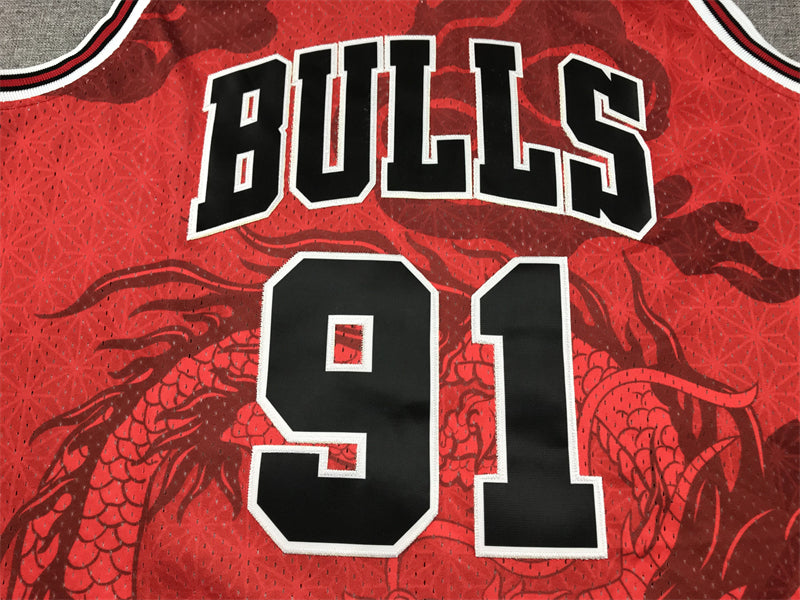 Men's Chicago Bulls Dennis Rodman #91 Red Year of Dragon Edition Swingman Jersey