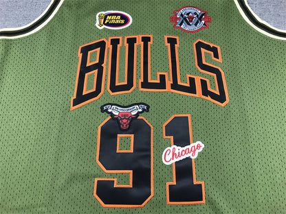 Men's Chicago Bulls Dennis Rodman #91 Army Green 1997-98 Hardwood Classics Swingman Jersey