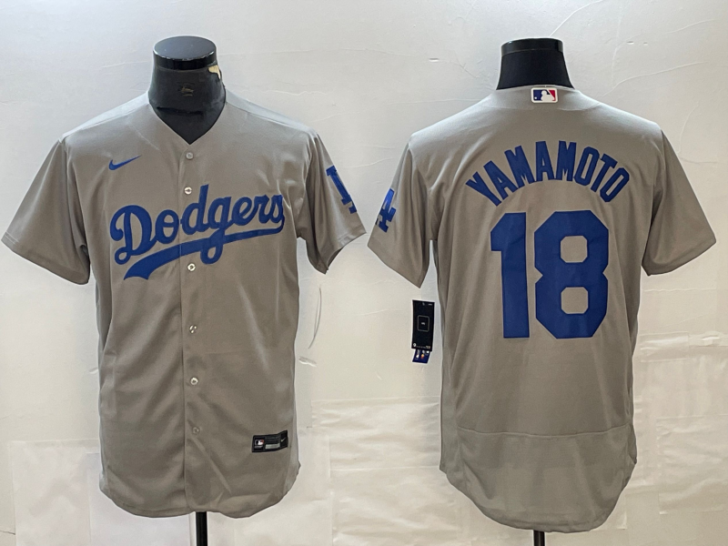 Men's Los Angeles Dodgers Yoshinobu Yamamoto #18 Gray Replica Player Jersey