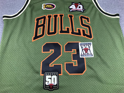 Men's Chicago Bulls Michael Jordan #23 Army Green 1997-98 Hardwood Classics Swingman Jersey