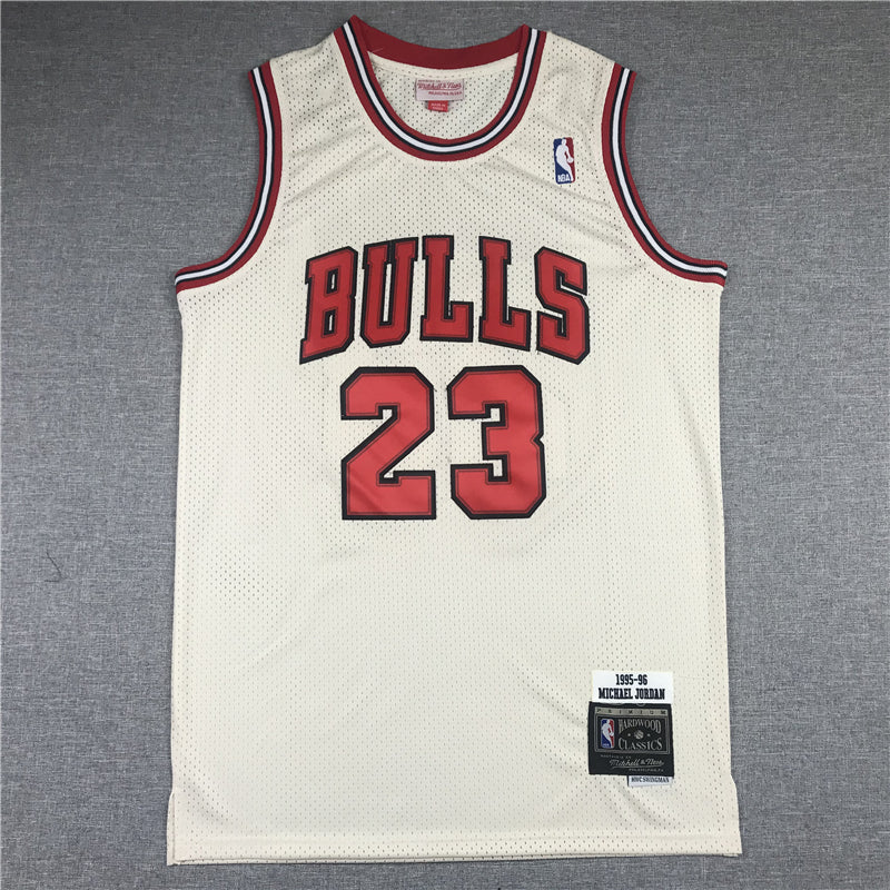 Men's Chicago Bulls Michael Jordan #23 Cream 1995-96 Hardwood Classics Jersey