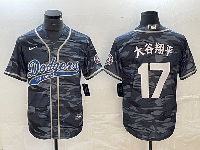 Men's Los Angeles Dodgers Shohei Ohtani #17 Grey Camouflage Game Jersey Joint Edition