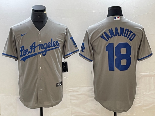 Men's Los Angeles Dodgers Yoshinobu Yamamoto #18 Gray Player Jersey