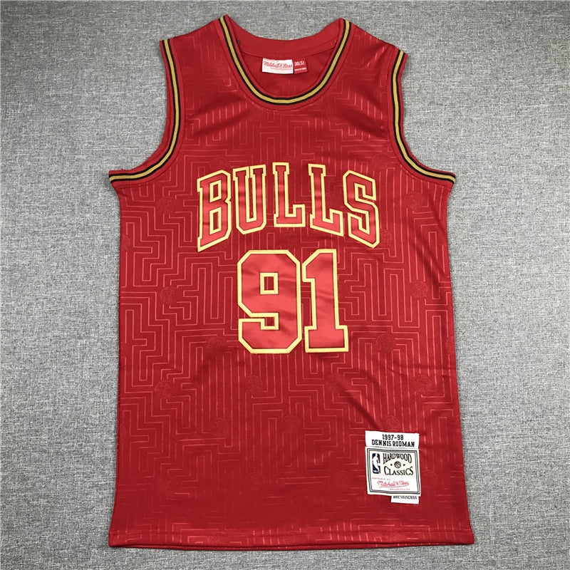 Men's Chicago Bulls Dennis Rodman #91 Red Hardwood Classics Swingman Jersey