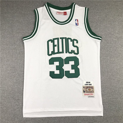 Men's Boston Celtics Larry Bird White 1985-86 Hardwood Classics Swingman Jersey