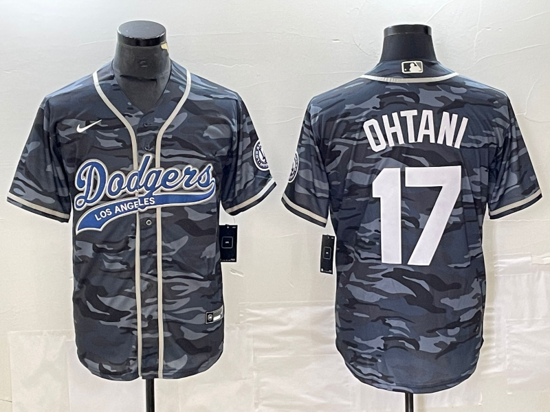 Men's Los Angeles Dodgers Shohei Ohtani #17 Grey Camouflage Player Jersey Joint Edition