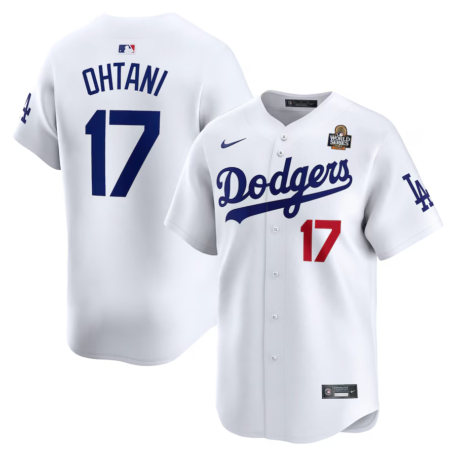 Men's Los Angeles Dodgers Shohei Ohtani #17 White 2024 World Series Home Limited Player Jersey