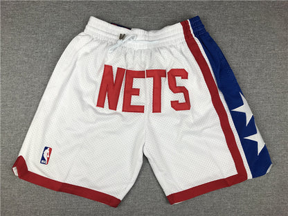 Men's Brooklyn Nets White Basketball Shorts Retro