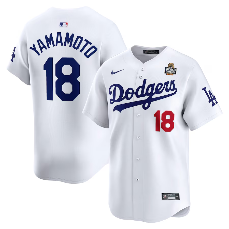 Men's Los Angeles Dodgers Yoshinobu Yamamoto #18 White 2024 World Series Home Limited Player Jersey