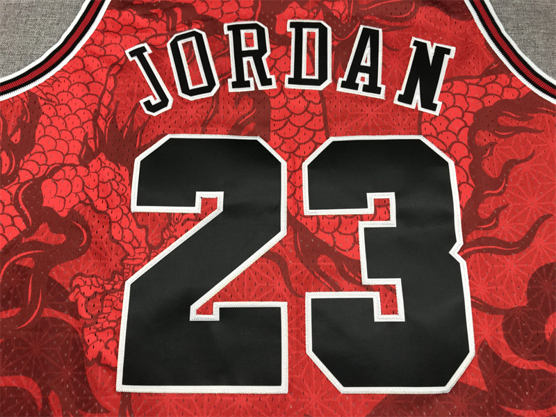 Men's Chicago Bulls Michael Jordan #23 Red Year of Dragon Edition Swingman Jersey