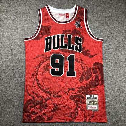 Men's Chicago Bulls Dennis Rodman #91 Red Year of Dragon Edition Swingman Jersey