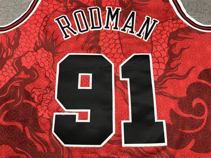 Men's Chicago Bulls Dennis Rodman #91 Red Year of Dragon Edition Swingman Jersey